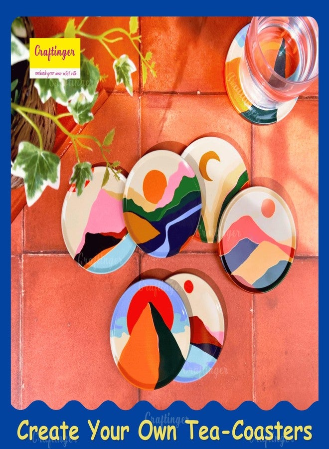 Craftinger مجموعة كرافتينجر لرسم قواعد الأكواب بتصميم شروق الشمس البوهيمي للأطفال | مجموعة رسم يدوية مع 6 قواعد أكواب مُعلّمة مسبقًا، و8 ألوان أكريليك، وفرش، وورنيش لامع | مجموعة هدايا فنية وحرفية ممتعة وإبداعية للأولاد والبنات - Image 3